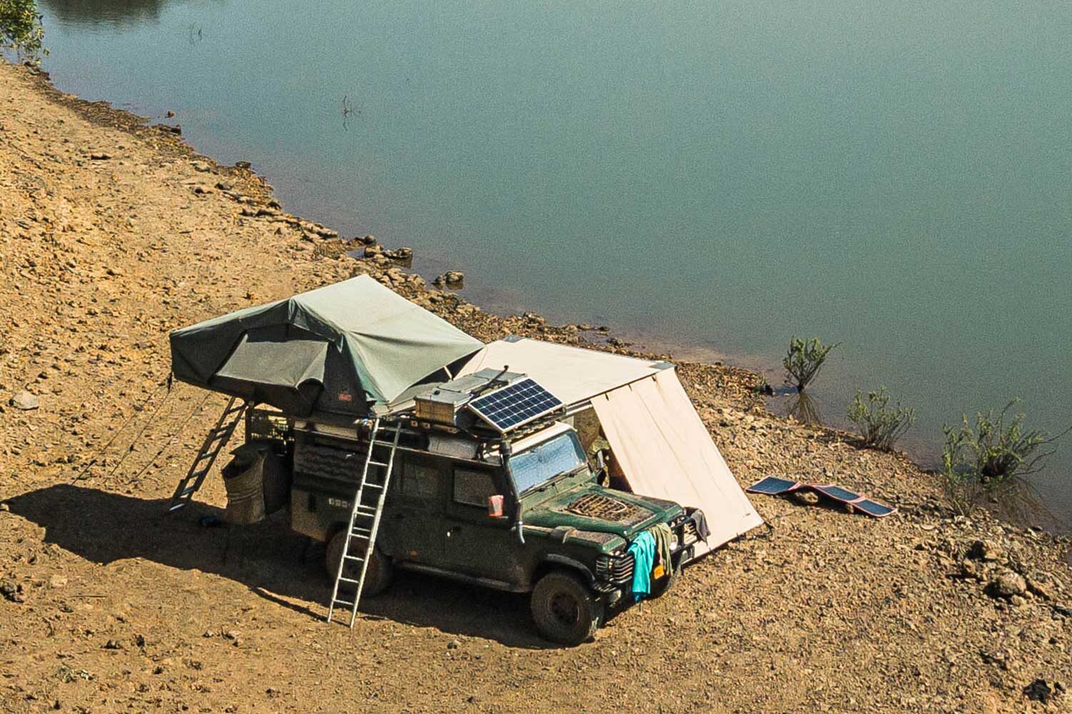 ARB Touring 2500x2500 awning in use on overlander camp Senegal