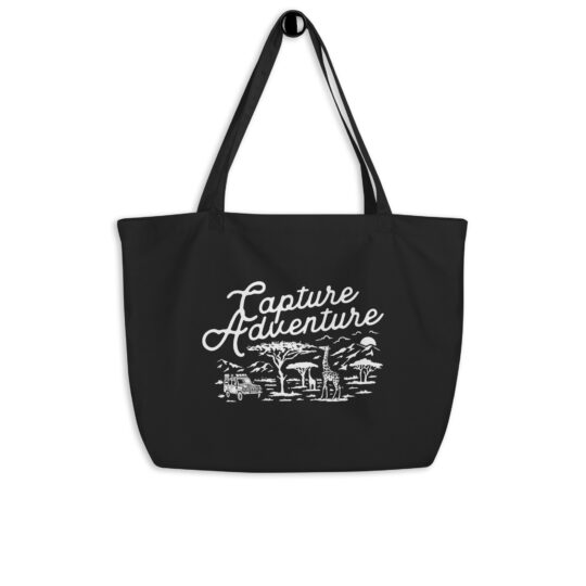 Large Organic Tote Bag Black - Capture Adventure White