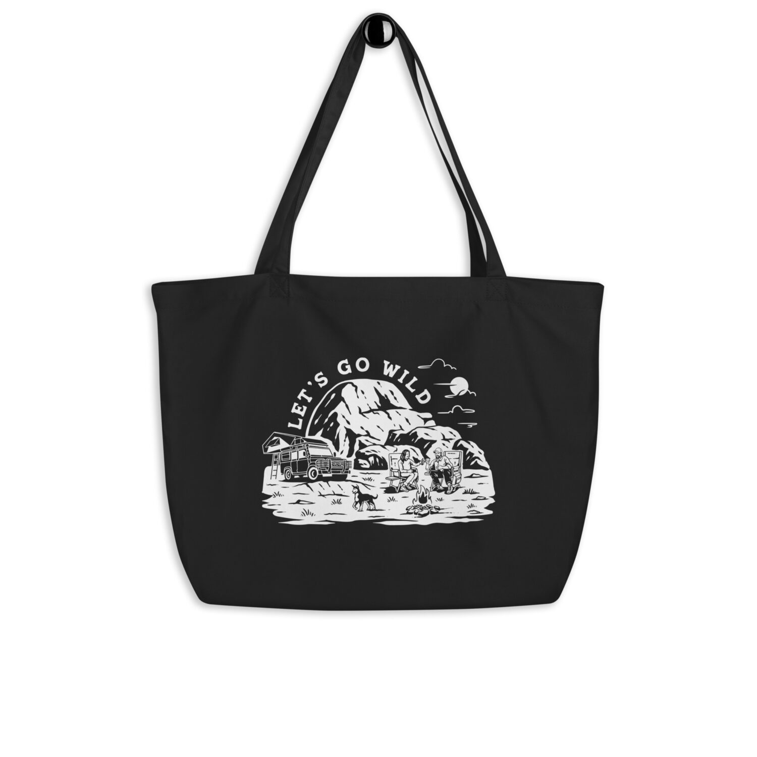 Large Organic Tote Bag Black - Let's go Wild White