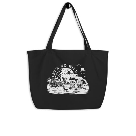 Large Organic Tote Bag Black - Let's go Wild White