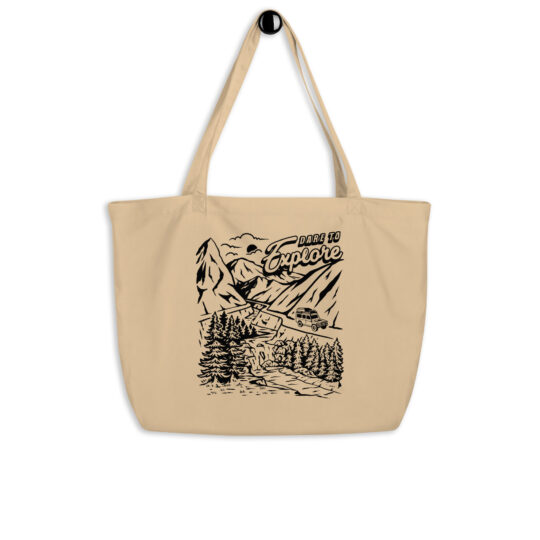 Large Organic Tote Bag Oyster - Dare to Explore Black