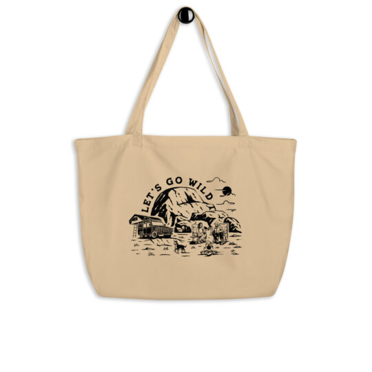 Large Organic Tote Bag Oyster - Let's go Wild Black