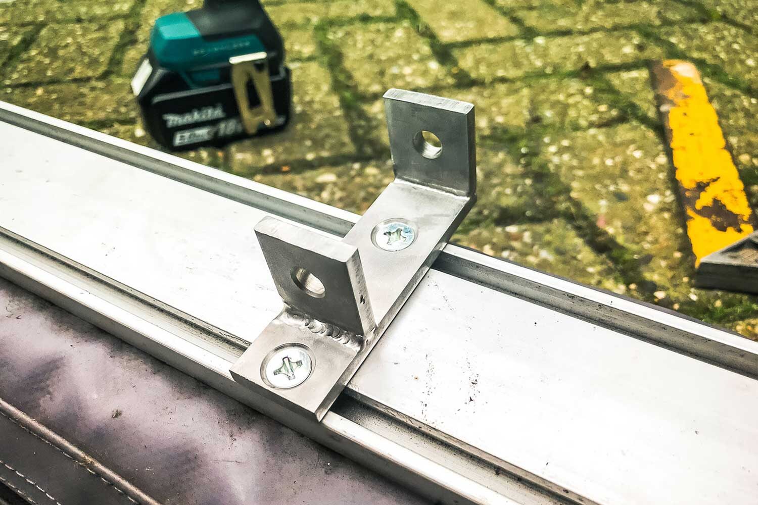 Custom made brackets for the ARB Touring Awning to use on the Tembo roof rack