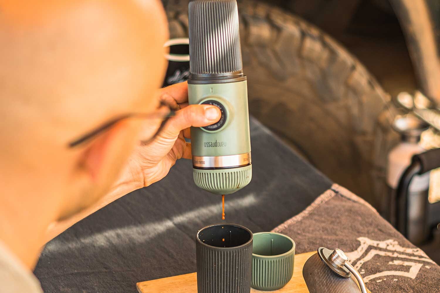 Wacaco Nanopresso with Double Espresso adapter for overlanding coffee